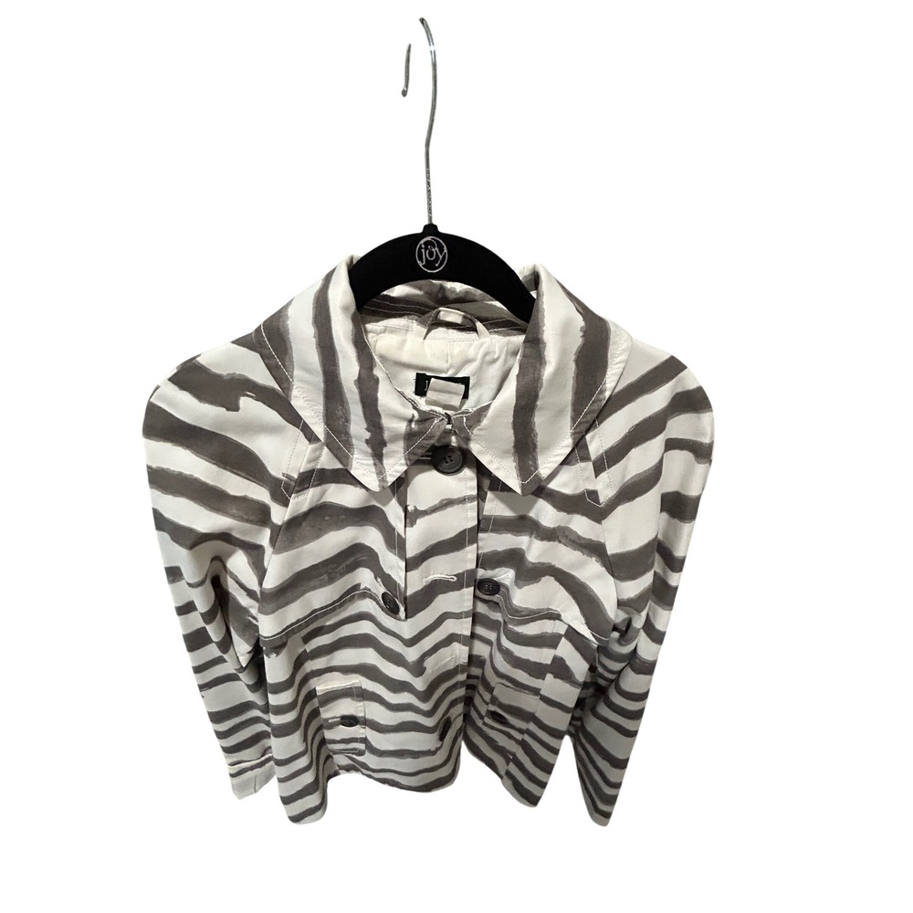 J.Crew Zebra Print Trench Jacket White Grey Button Front Raglan Sleeve Coat - Picture 2 of 9